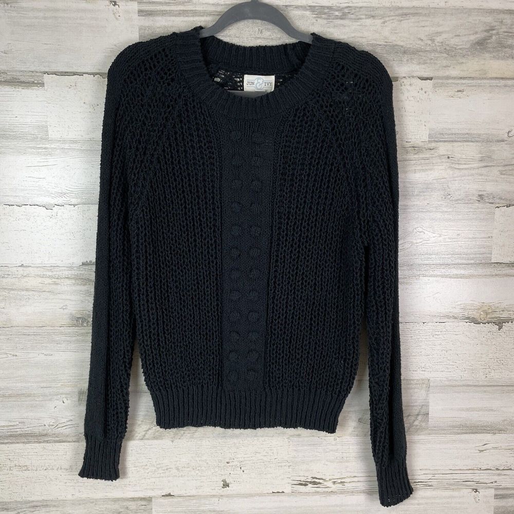 NWT- Jun & Ivy Francesca’s Open Knit Black Long Sleeve Sweater Sz S / MSRP $48